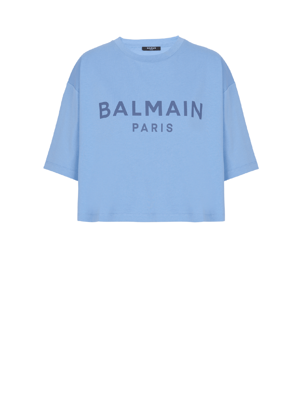 Women\'s Balmain Cropped Printed Logo T Shirts Blue | USA SgQfd9xL