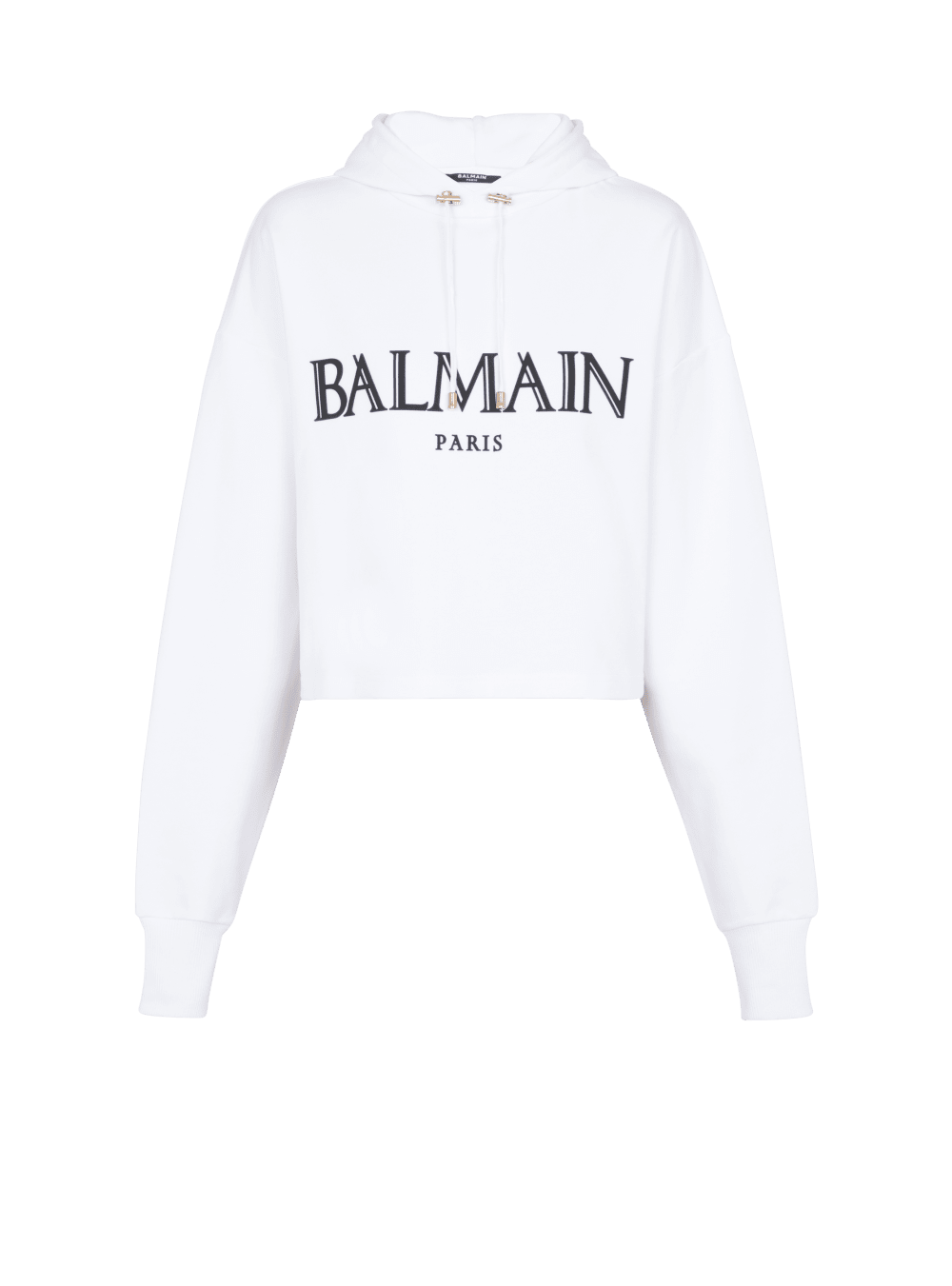 Women\'s Balmain Cropped With Rubber Roman Logo Sweatshirts White | USA EPNdqHTQ