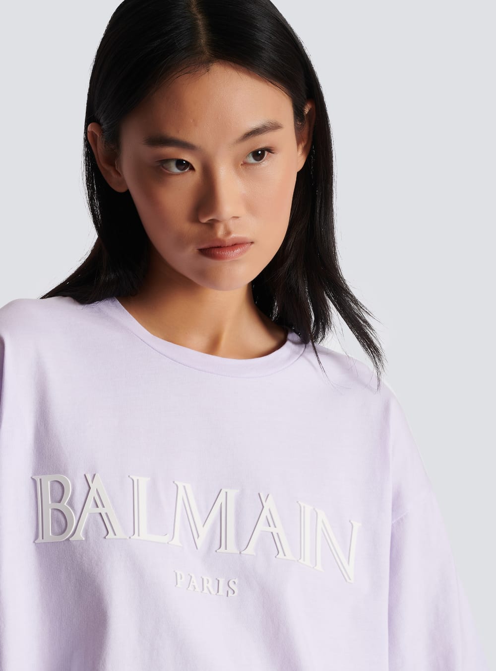 Women's Balmain Cropped With Rubber Roman Logo T Shirts Purple | USA sAmvLvaq