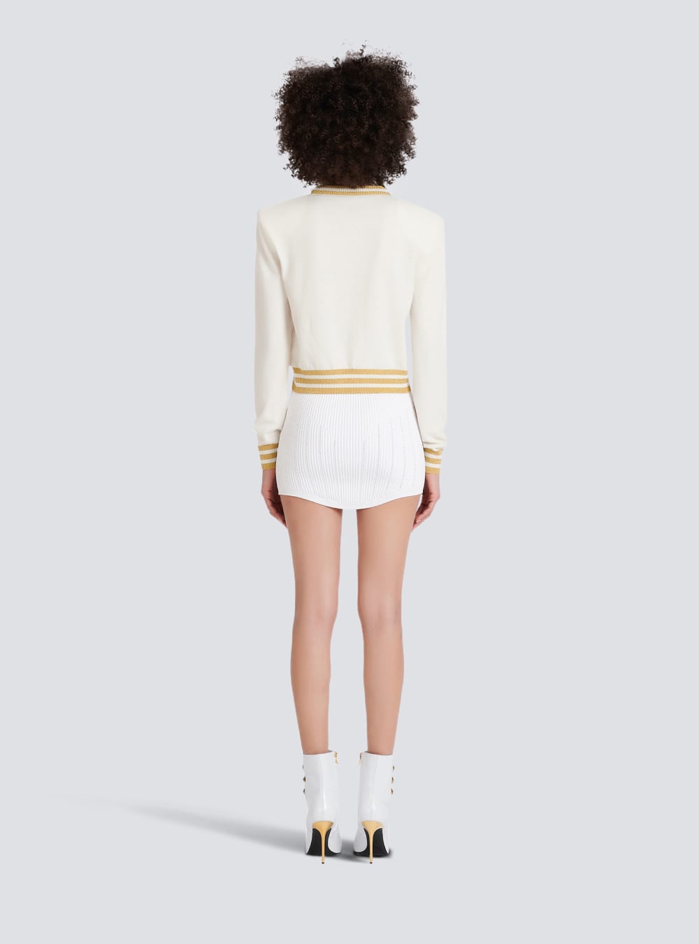 Women's Balmain Cropped Wool With Gold Logo Sweatshirts Beige | USA RUblgOxg