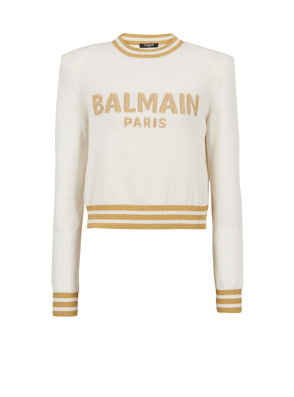 Women\'s Balmain Cropped Wool With Gold Logo Sweatshirts Beige | USA RUblgOxg