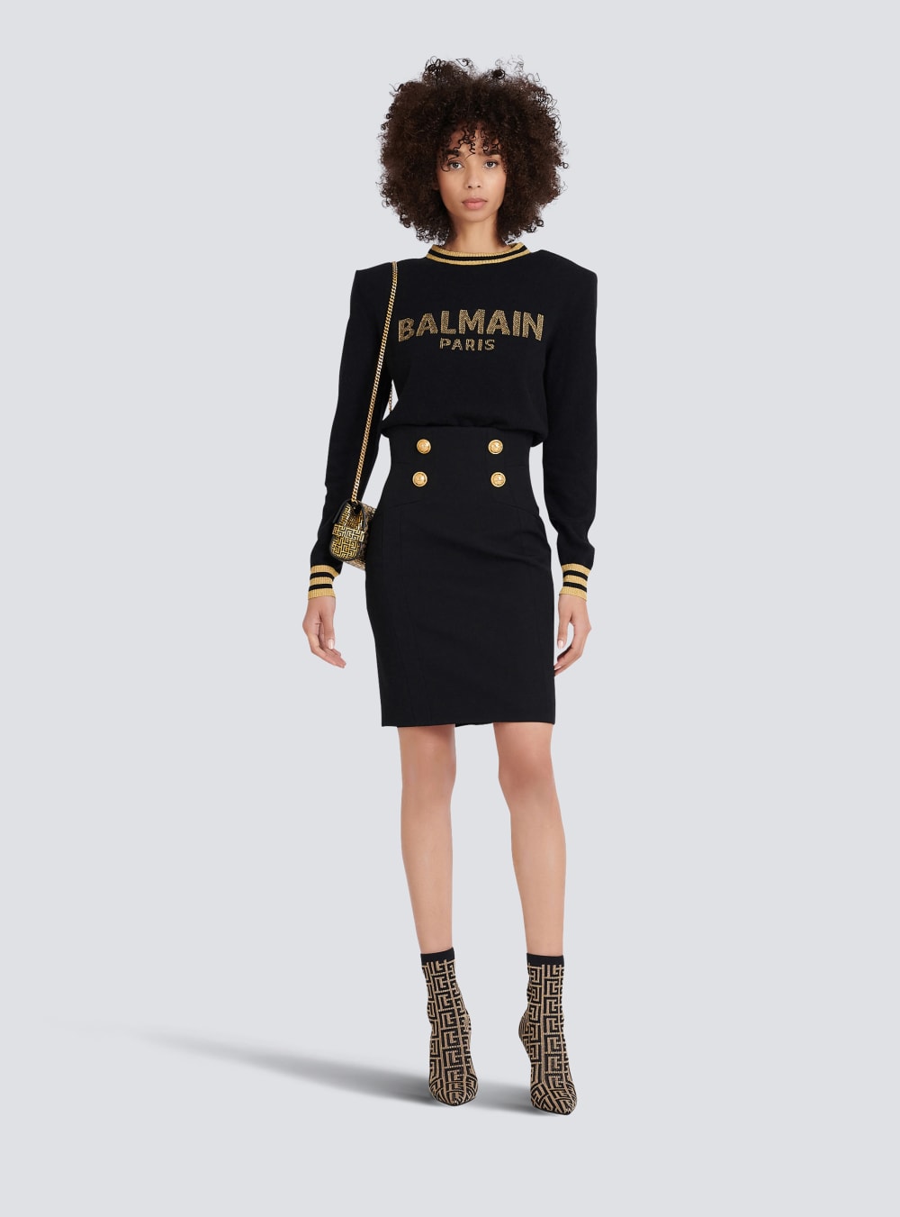 Women's Balmain Cropped Wool With Gold Logo Sweatshirts Black | USA YYY068UQ