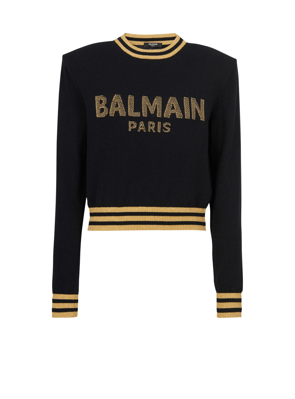 Women\'s Balmain Cropped Wool With Gold Logo Sweatshirts Black | USA YYY068UQ