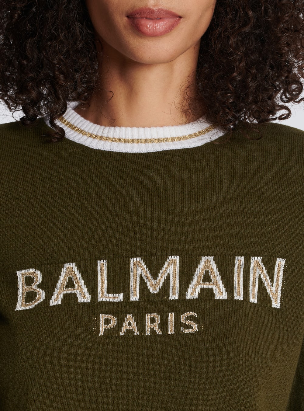 Women's Balmain Cropped Wool With Logo Jumpers Khaki | USA DN1dEE0H