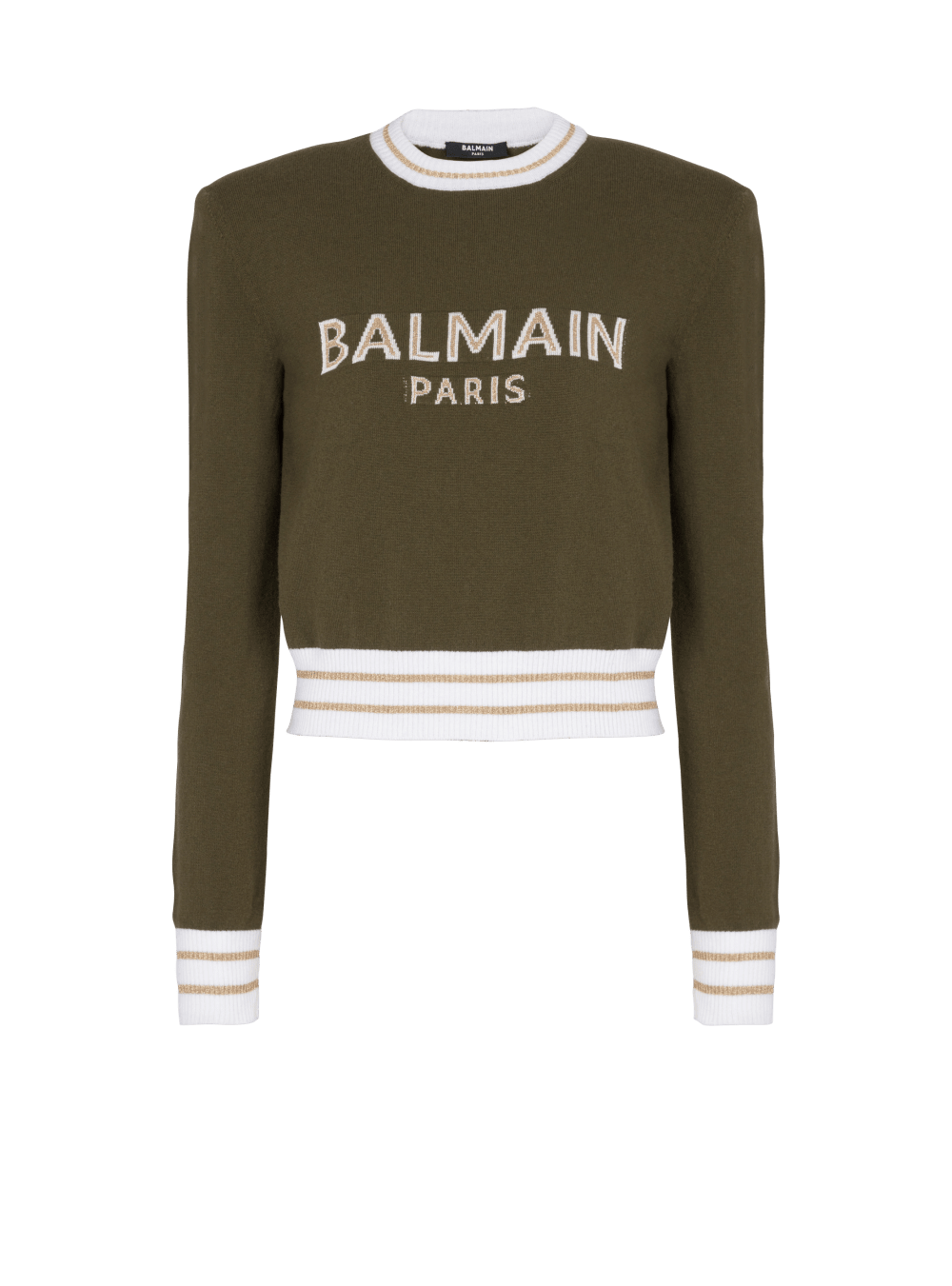 Women\'s Balmain Cropped Wool With Logo Jumpers Khaki | USA DN1dEE0H