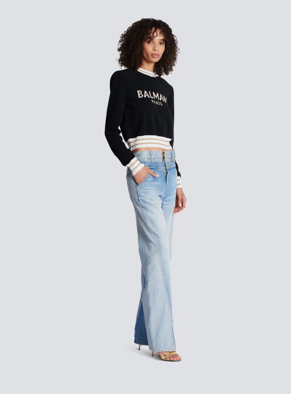 Women's Balmain Cropped Wool With Logo Jumpers Black | USA naNII0c8