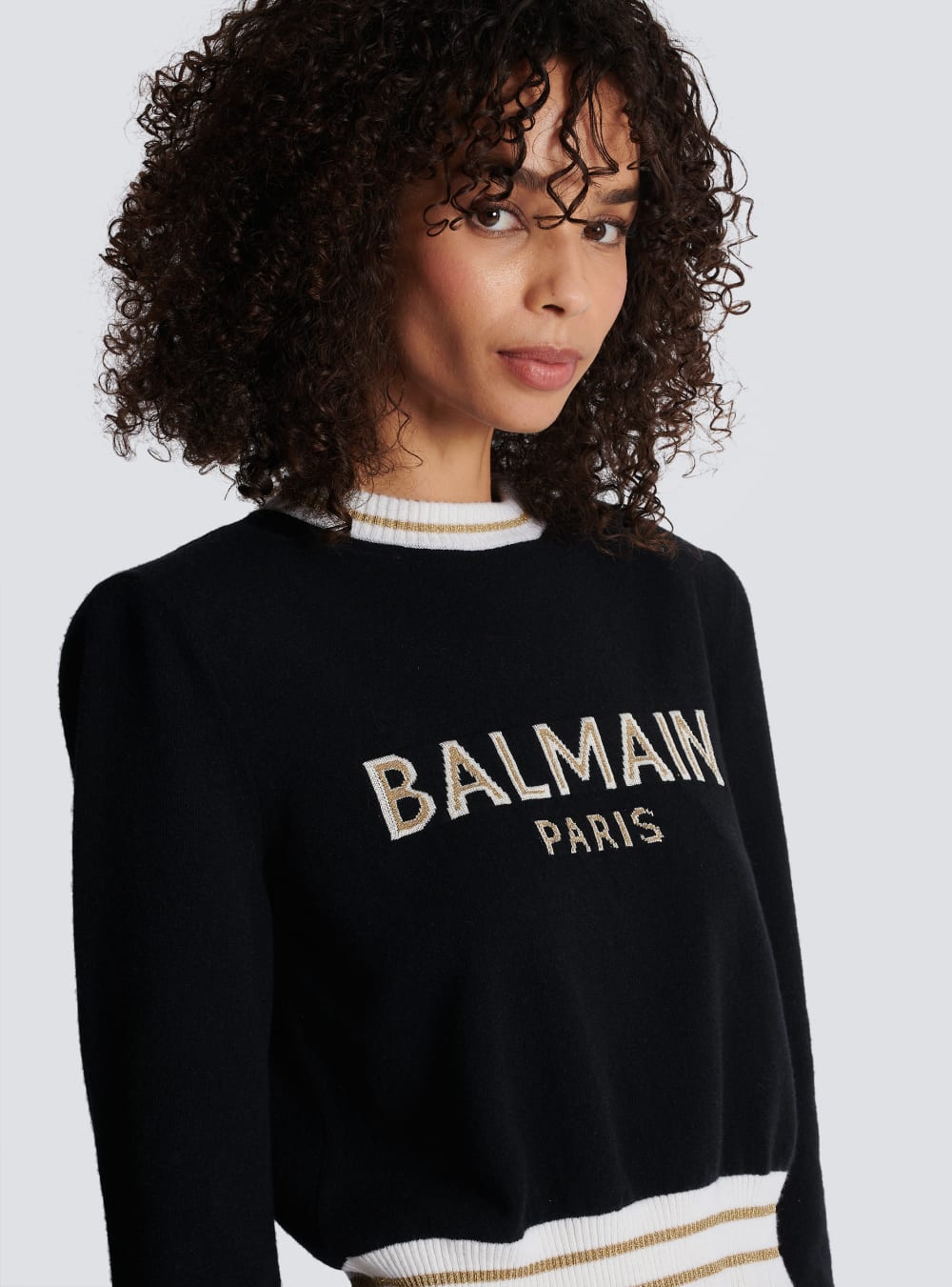 Women's Balmain Cropped Wool With Logo Jumpers Black | USA naNII0c8