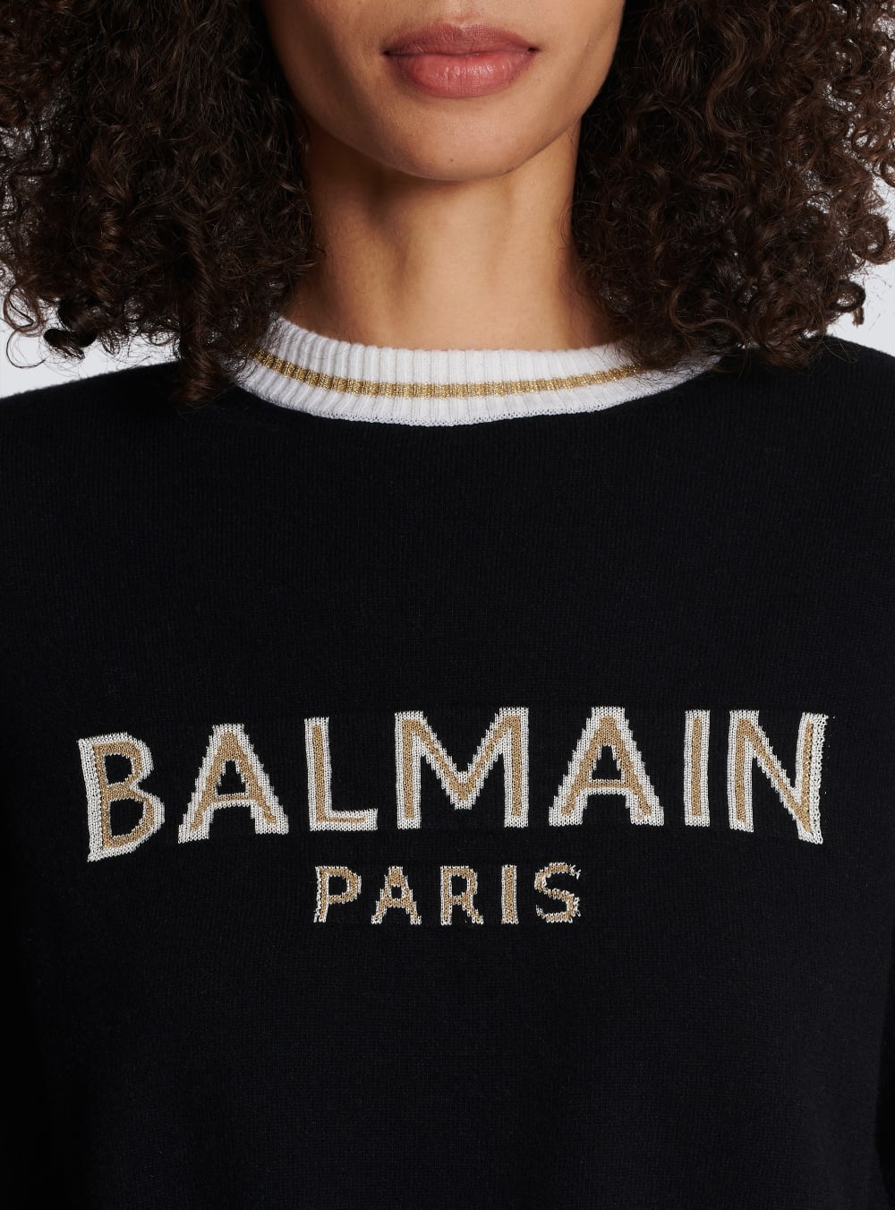 Women's Balmain Cropped Wool With Logo Jumpers Black | USA naNII0c8