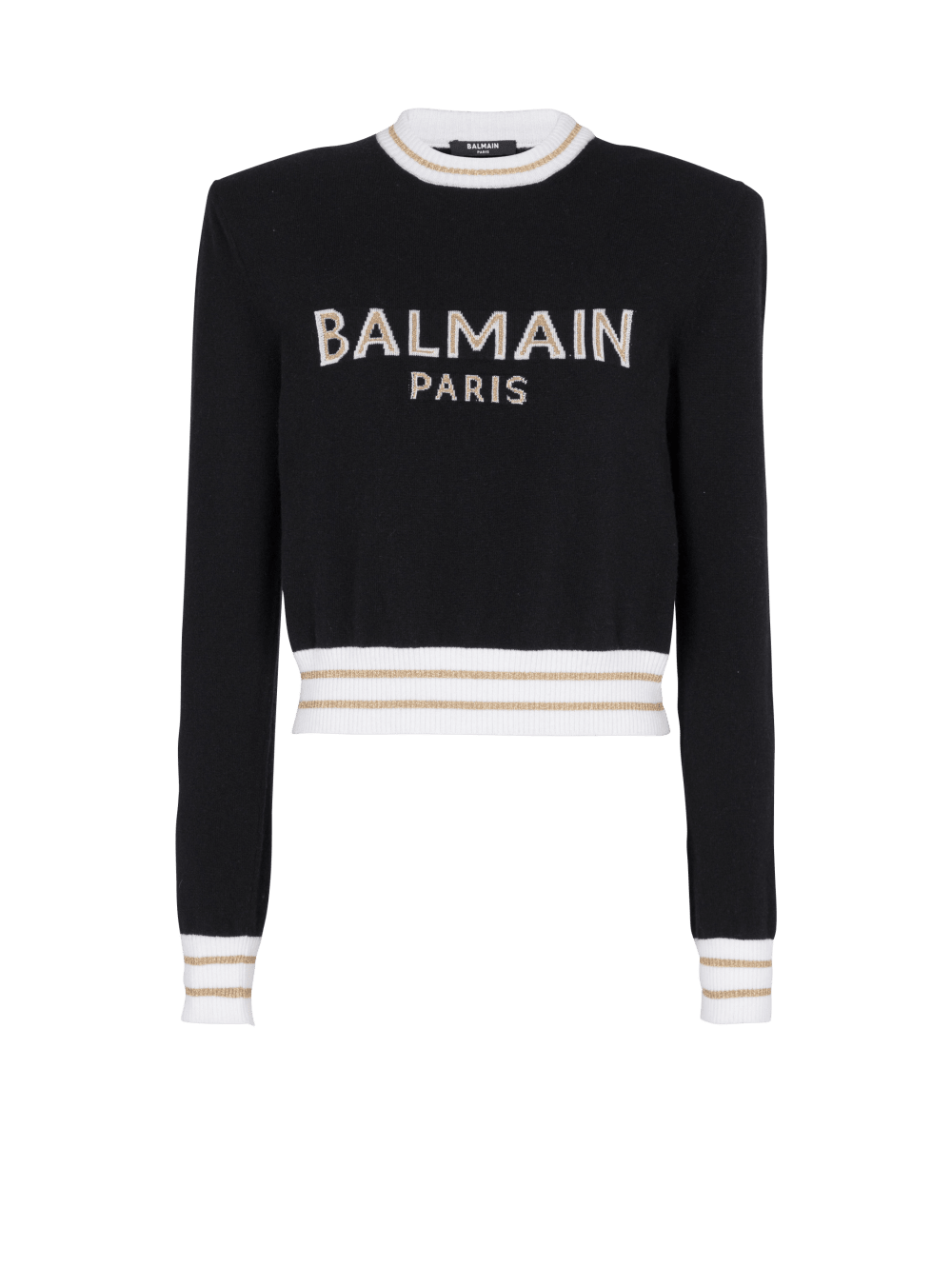 Women\'s Balmain Cropped Wool With Logo Jumpers Black | USA naNII0c8