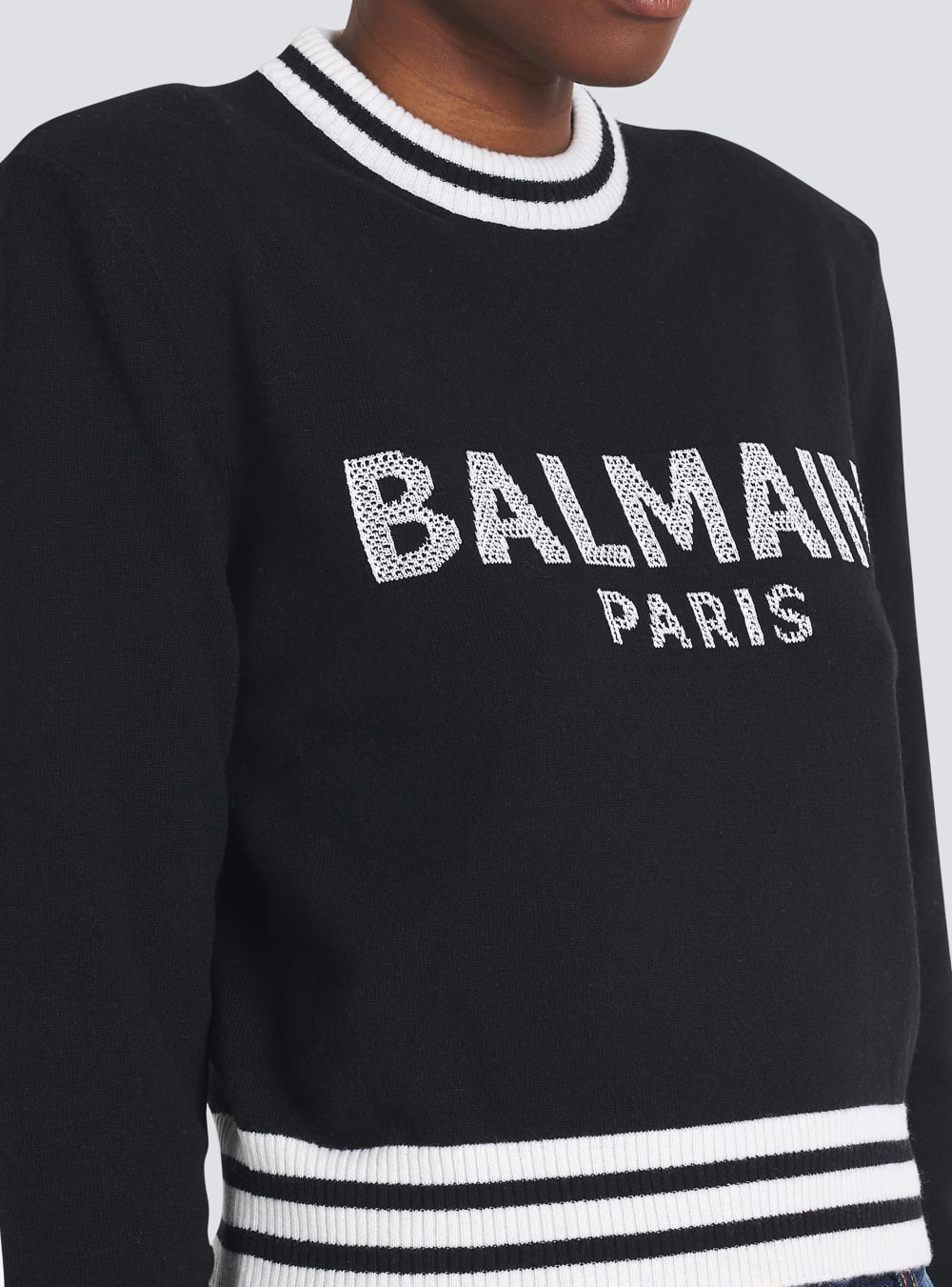 Women's Balmain Cropped Wool With Logo Sweatshirts Black | USA RxUsfWUE