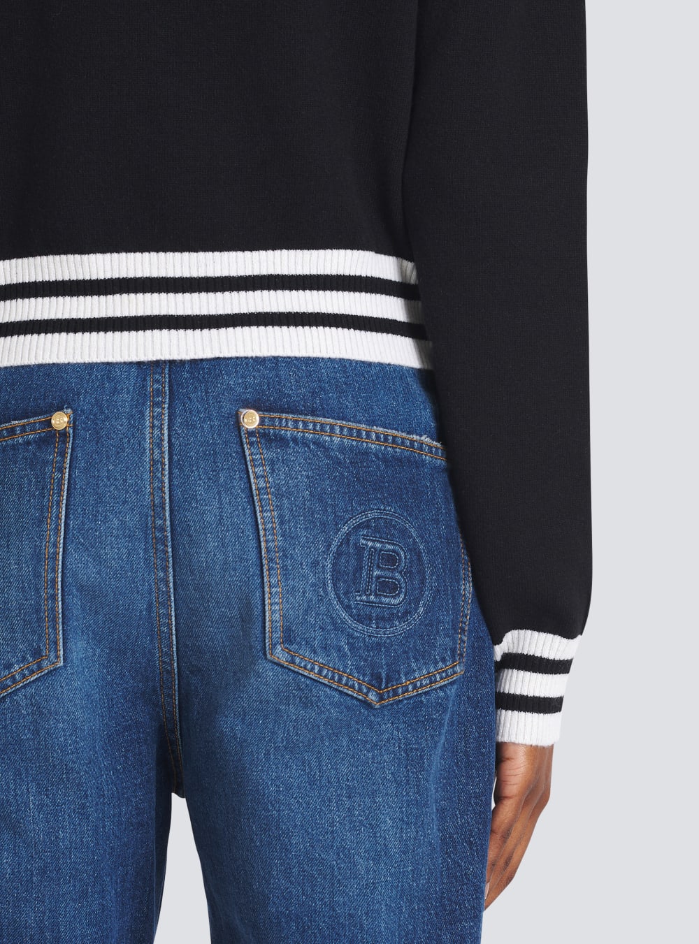 Women's Balmain Cropped Wool With Logo Sweatshirts Black | USA RxUsfWUE