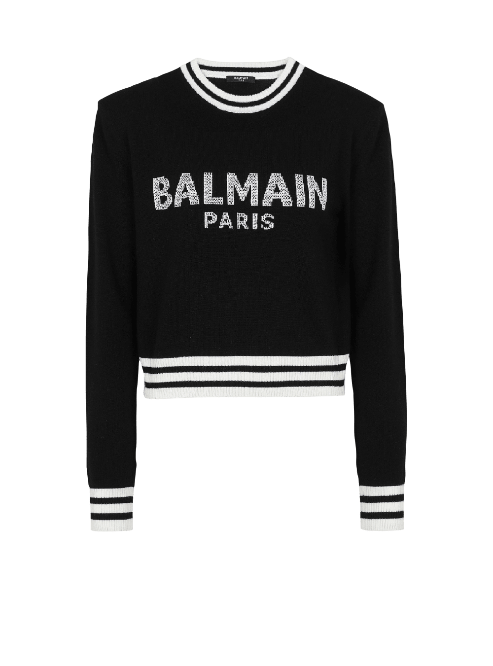 Women\'s Balmain Cropped Wool With Logo Sweatshirts Black | USA RxUsfWUE