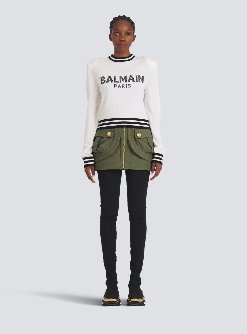 Women's Balmain Cropped Wool With Logo Sweatshirts White | USA Tg01rV96