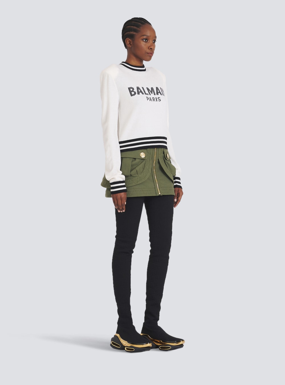 Women's Balmain Cropped Wool With Logo Sweatshirts White | USA Tg01rV96