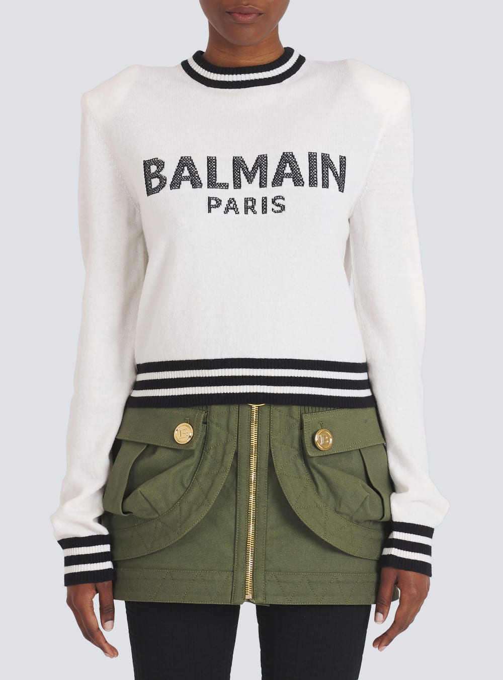 Women's Balmain Cropped Wool With Logo Sweatshirts White | USA Tg01rV96