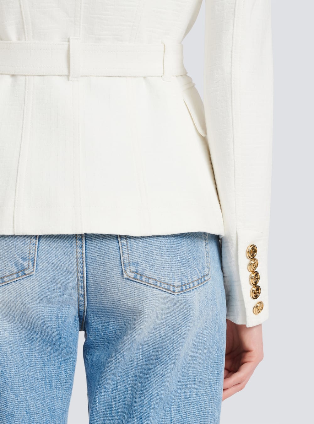 Women's Balmain Double-breasted Cotton With Buckle Blazers White | USA 1DCpw3UE