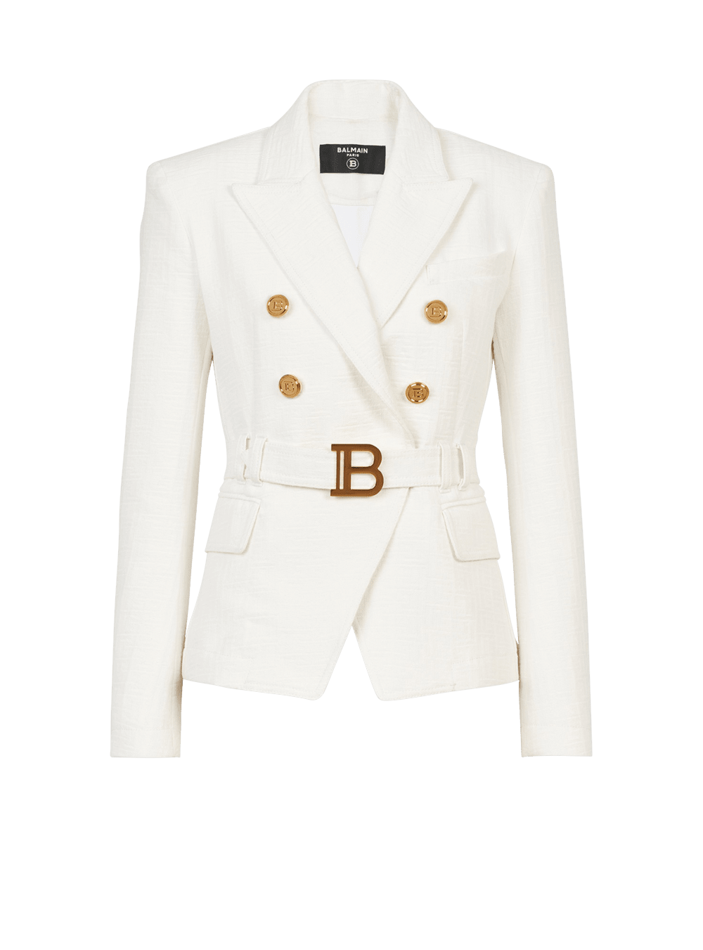 Women\'s Balmain Double-breasted Cotton With Buckle Blazers White | USA 1DCpw3UE