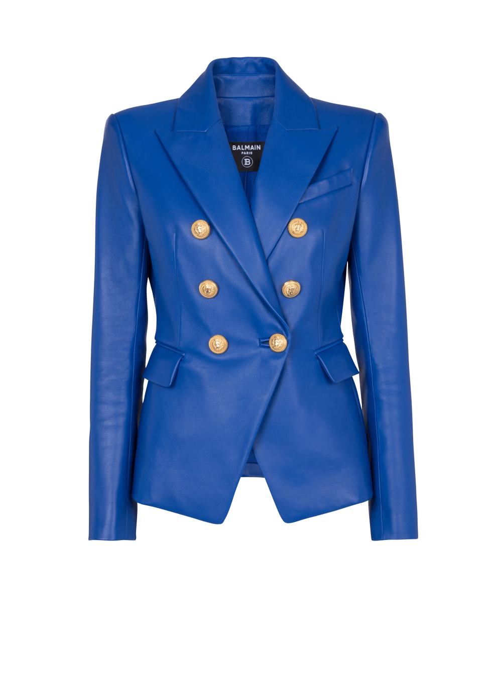 Women\'s Balmain Double-breasted Leather Blazers Blue | USA GdKU5oBA