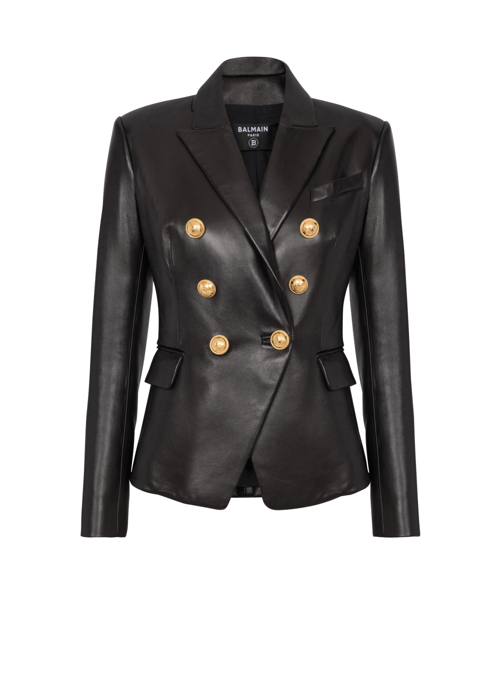 Women\'s Balmain Double-breasted Leather Blazers Black | USA VKqzK6kq