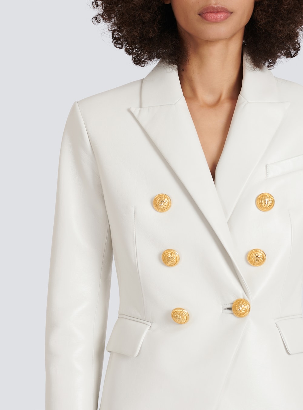 Women's Balmain Double-breasted Leather Blazers White | USA XAJsGsei