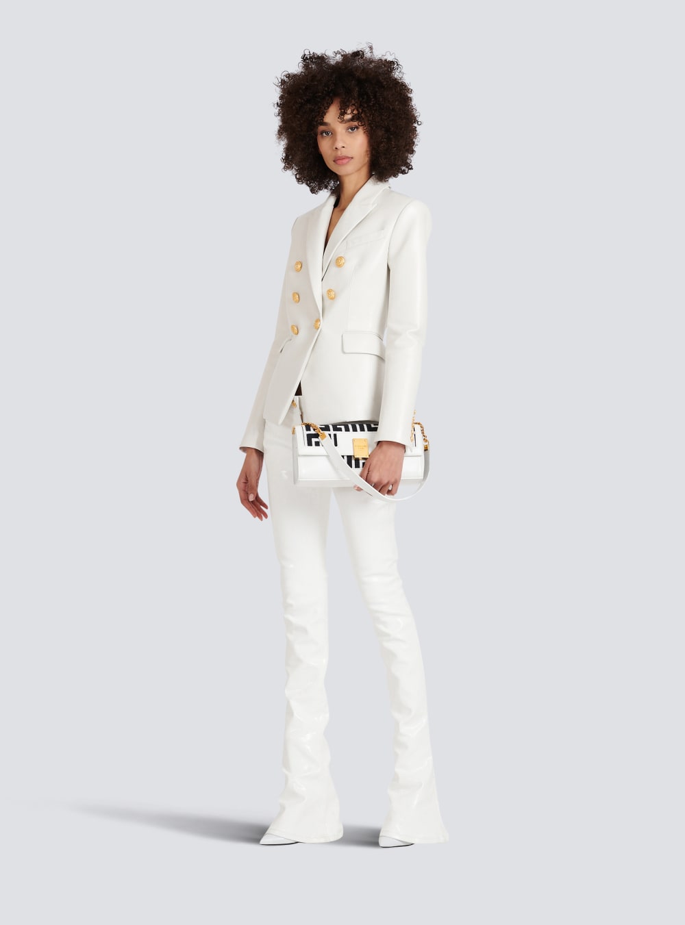 Women's Balmain Double-breasted Leather Blazers White | USA XAJsGsei