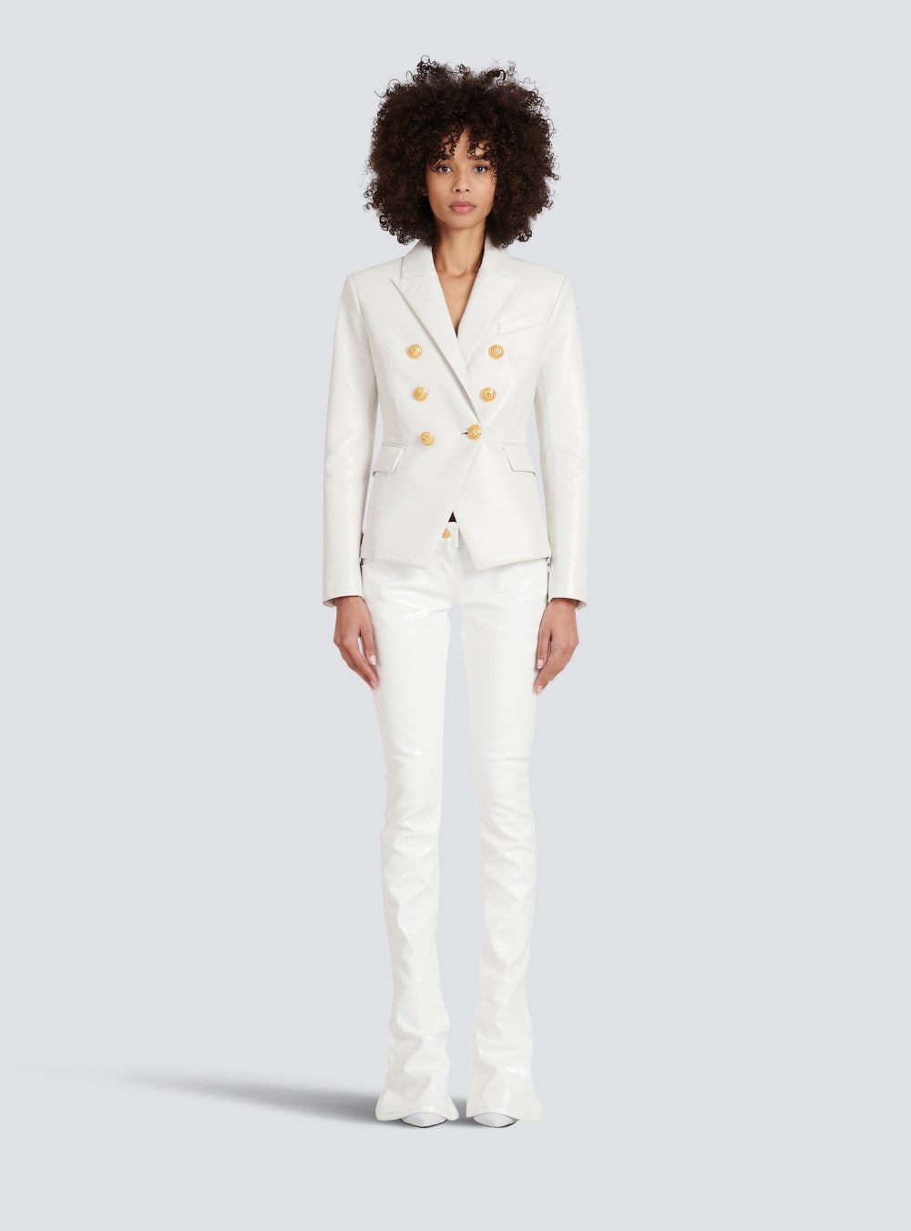 Women's Balmain Double-breasted Leather Blazers White | USA XAJsGsei