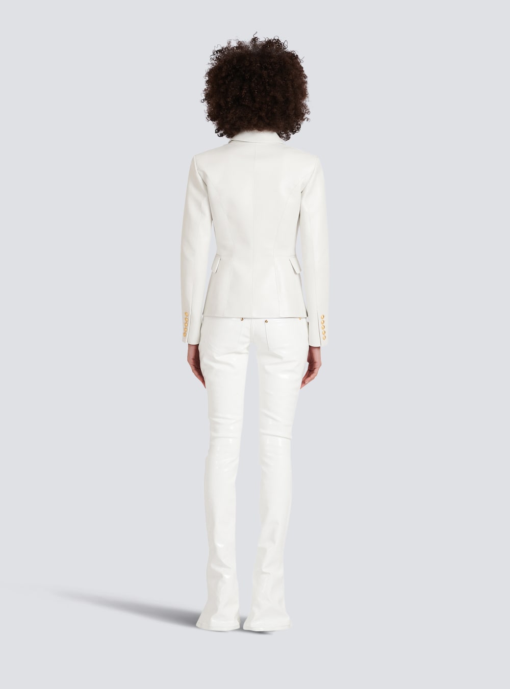 Women's Balmain Double-breasted Leather Blazers White | USA XAJsGsei