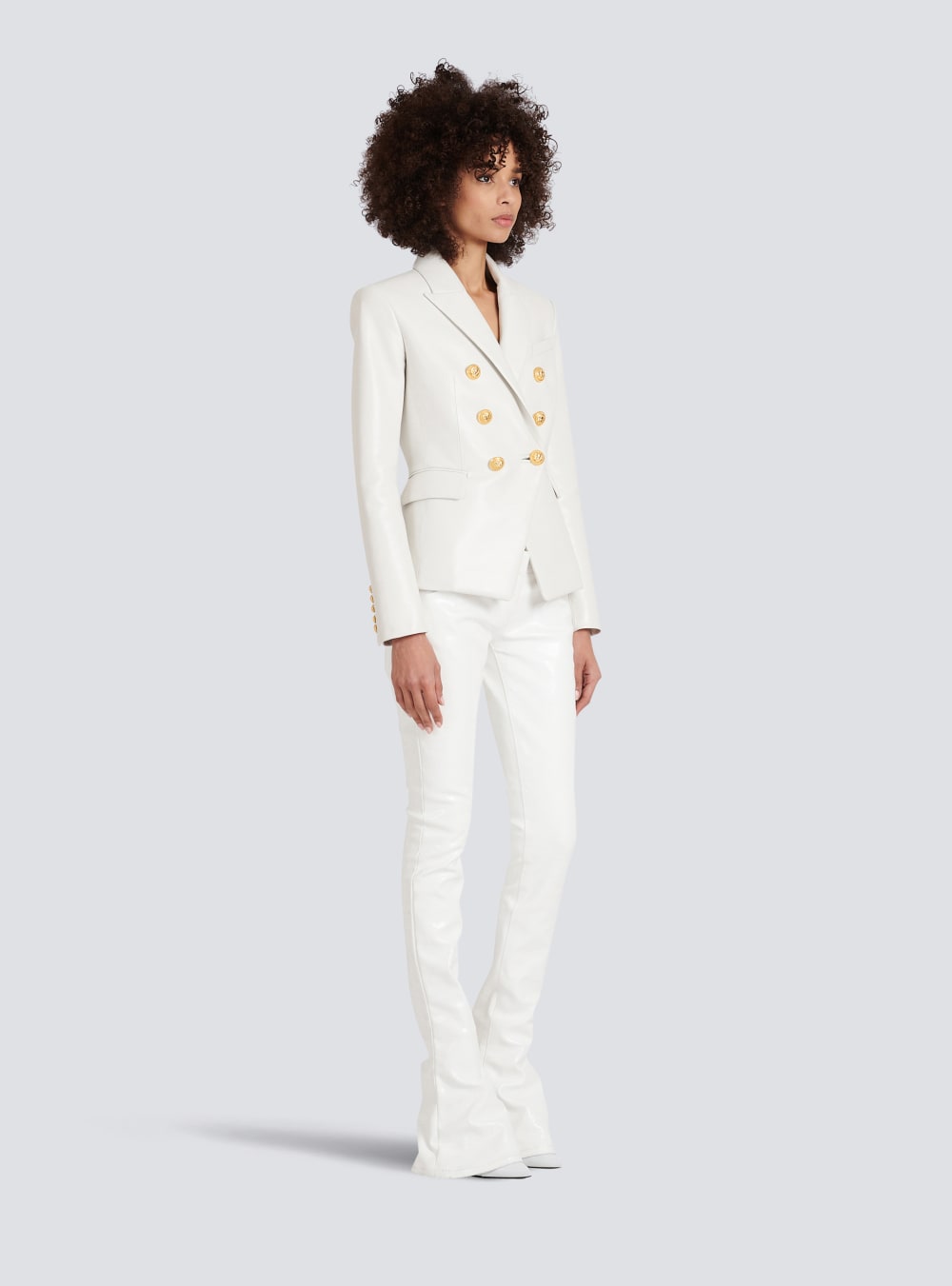 Women's Balmain Double-breasted Leather Blazers White | USA XAJsGsei