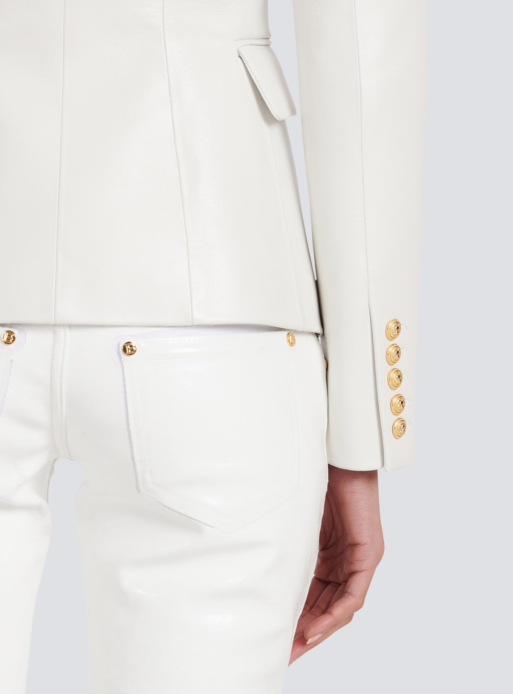 Women's Balmain Double-breasted Leather Blazers White | USA XAJsGsei