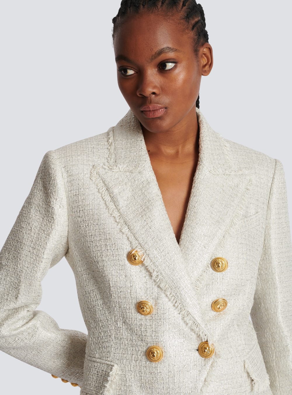 Women's Balmain Double-breasted Tweed Jackets Silver | USA kIBR6HEq