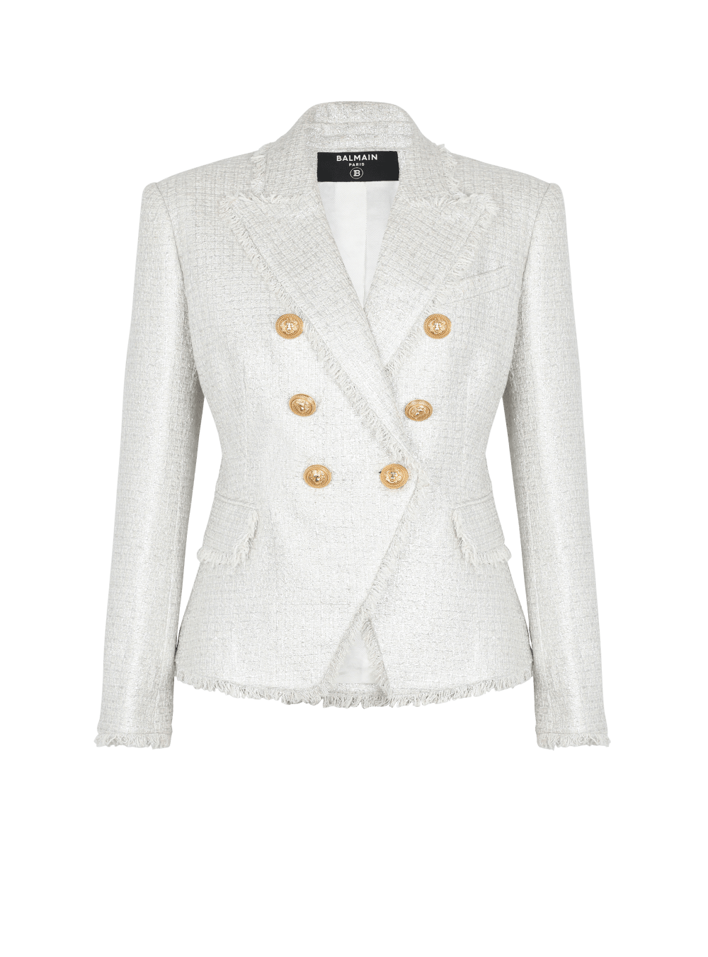 Women\'s Balmain Double-breasted Tweed Jackets Silver | USA kIBR6HEq