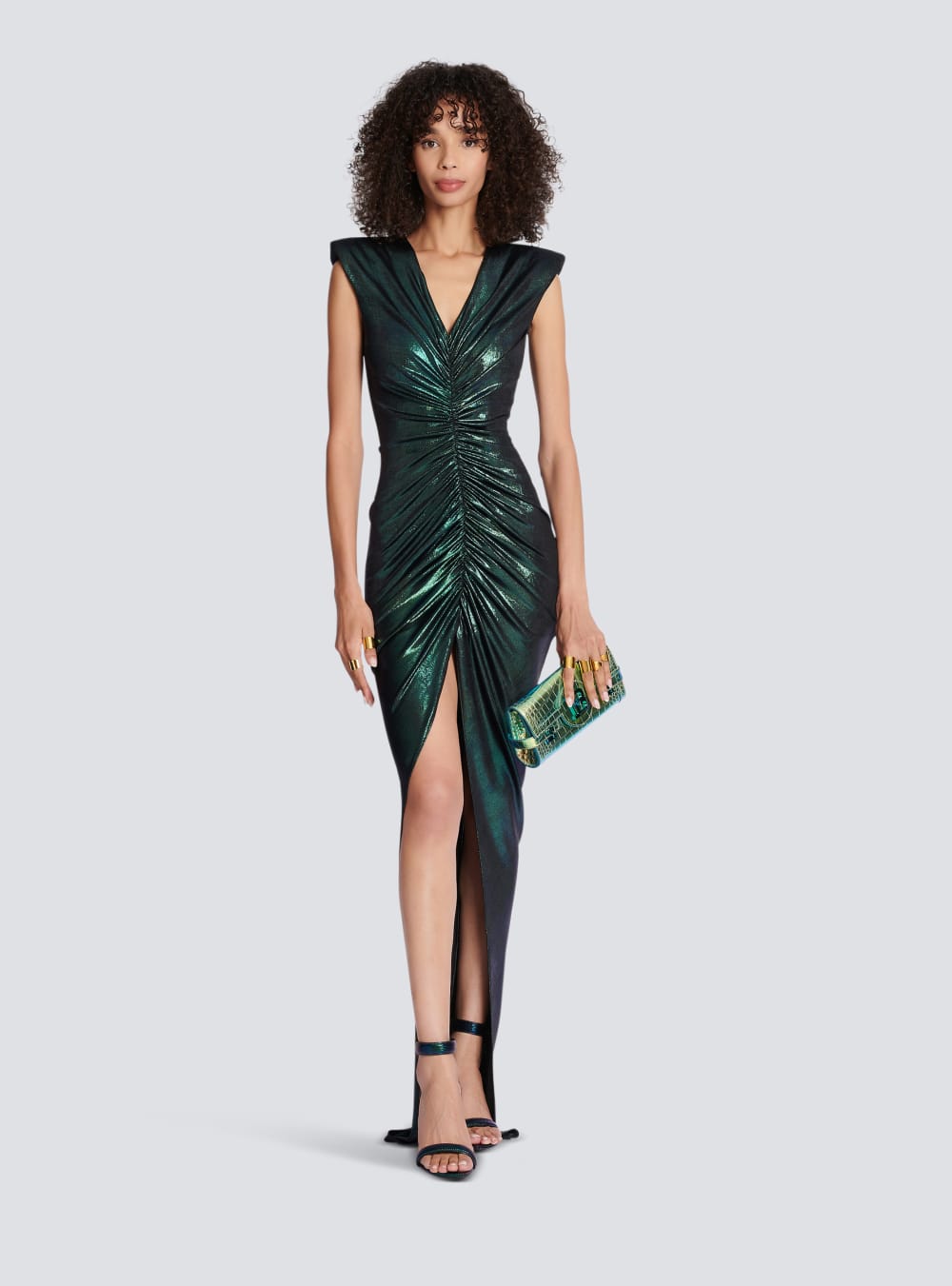 Women's Balmain Draped In Iridescent Jersey Dress Blue | USA zNAA9Vdy