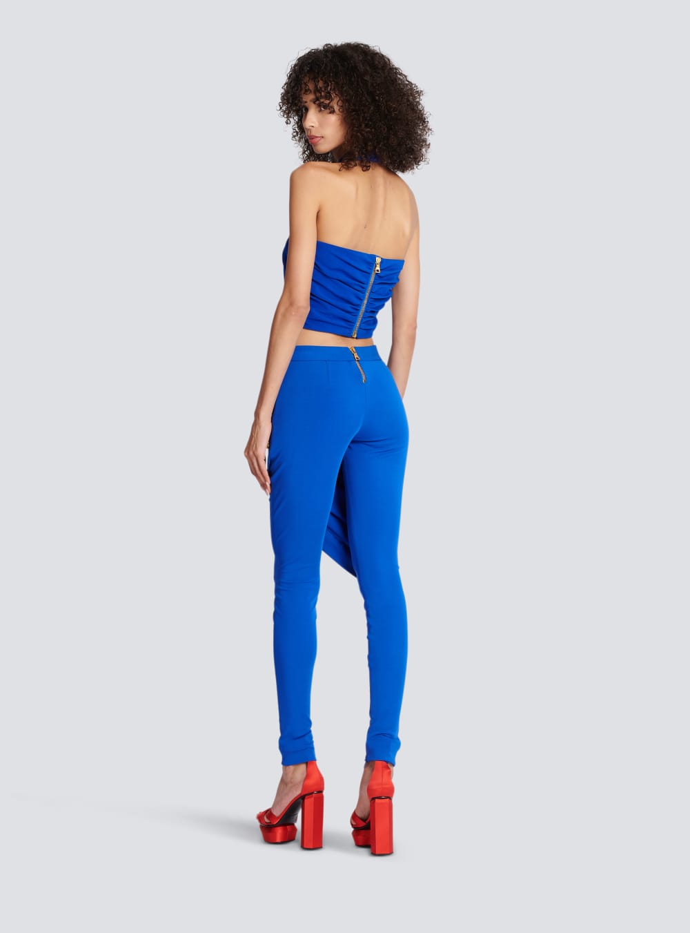 Women's Balmain Draped Jersey Crop Tops Blue | USA 1Efh2dOa