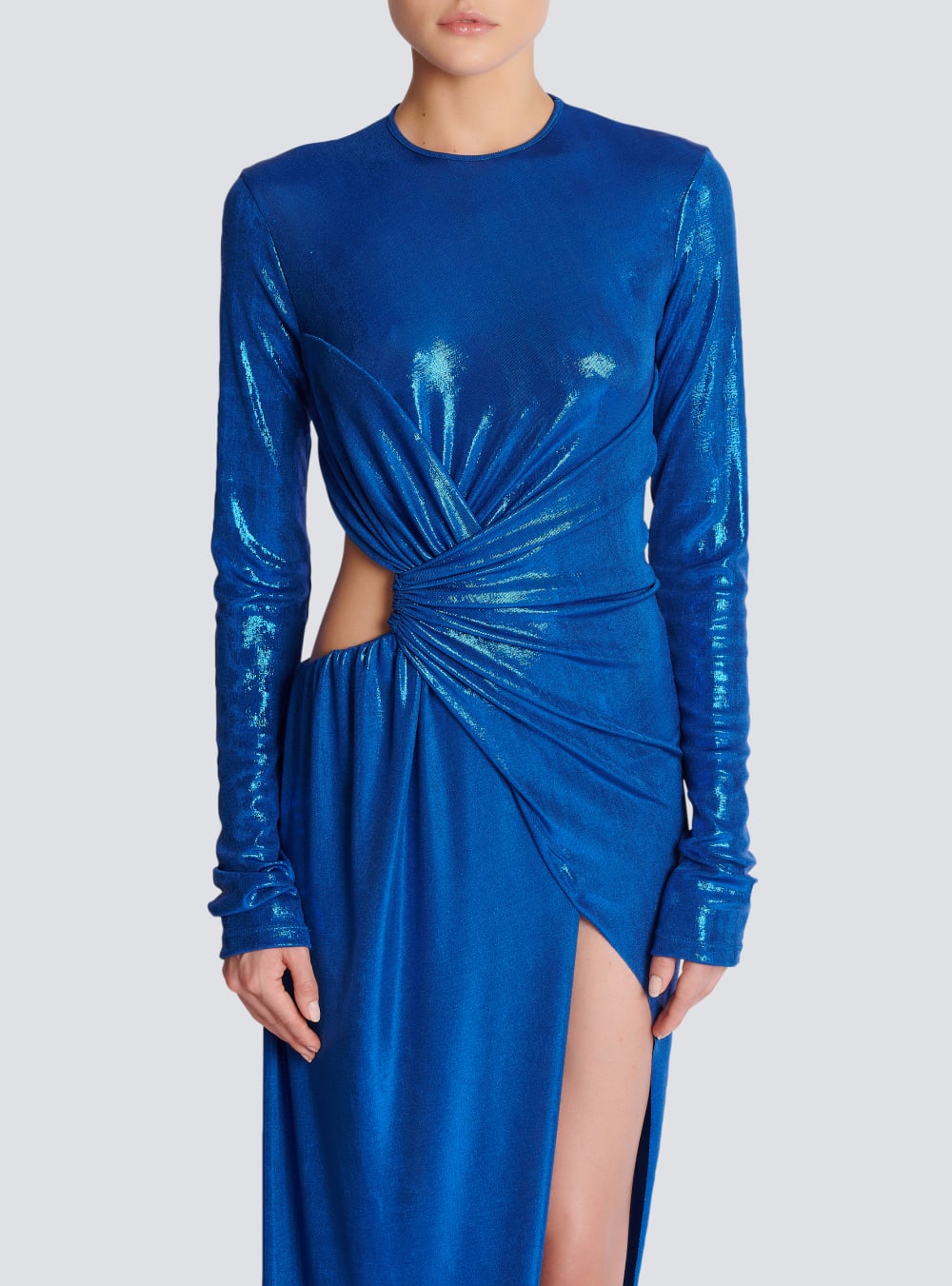 Women's Balmain Draped Jersey Lamé Dress Blue | USA 9Cf6gWjf