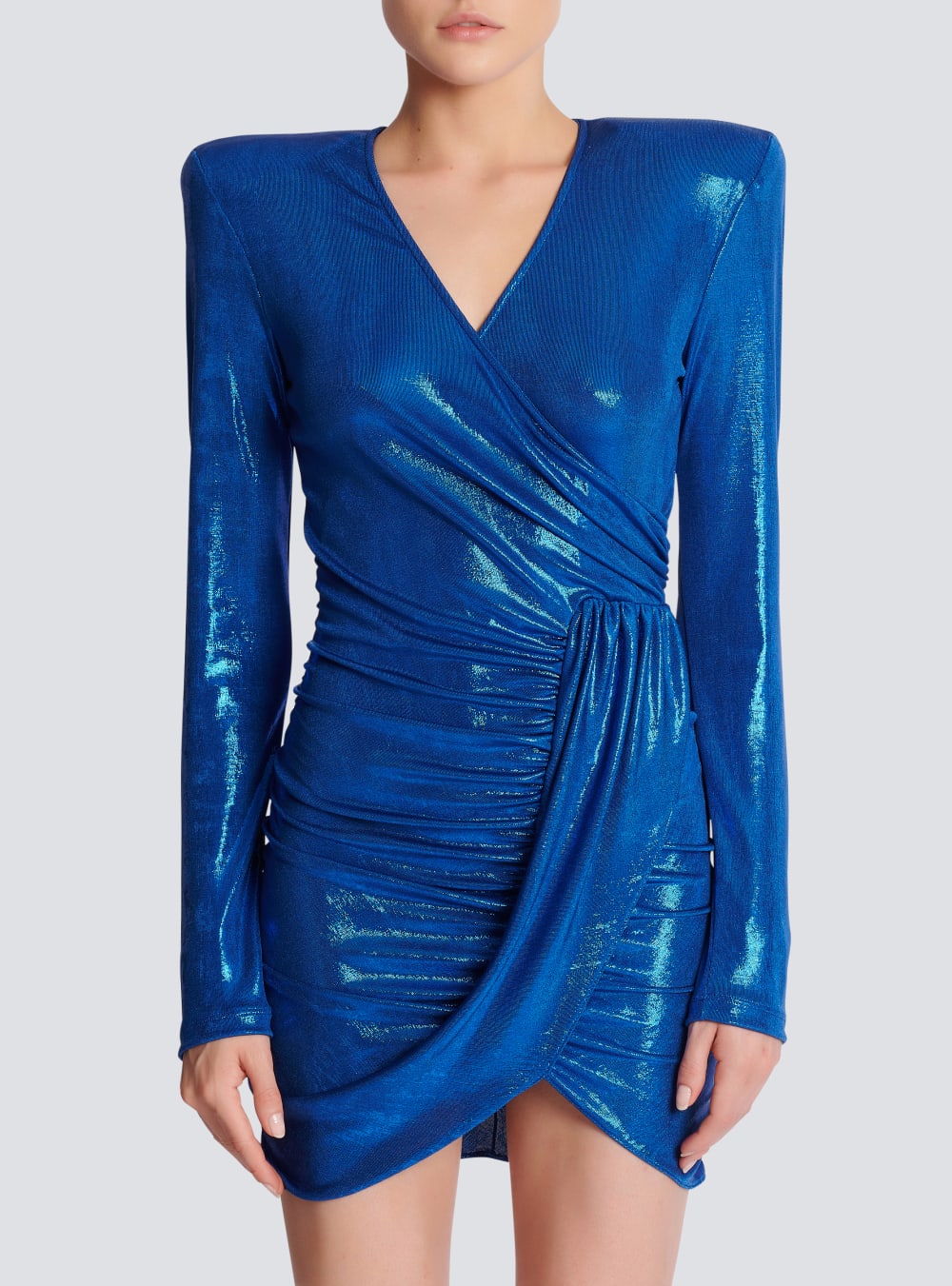 Women's Balmain Draped Jersey Lamé Dress Blue | USA dBC2QWwP