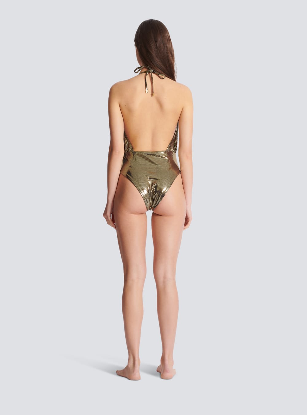 Women's Balmain Draped Metallic Swimsuits Gold | USA 09DB1R7O