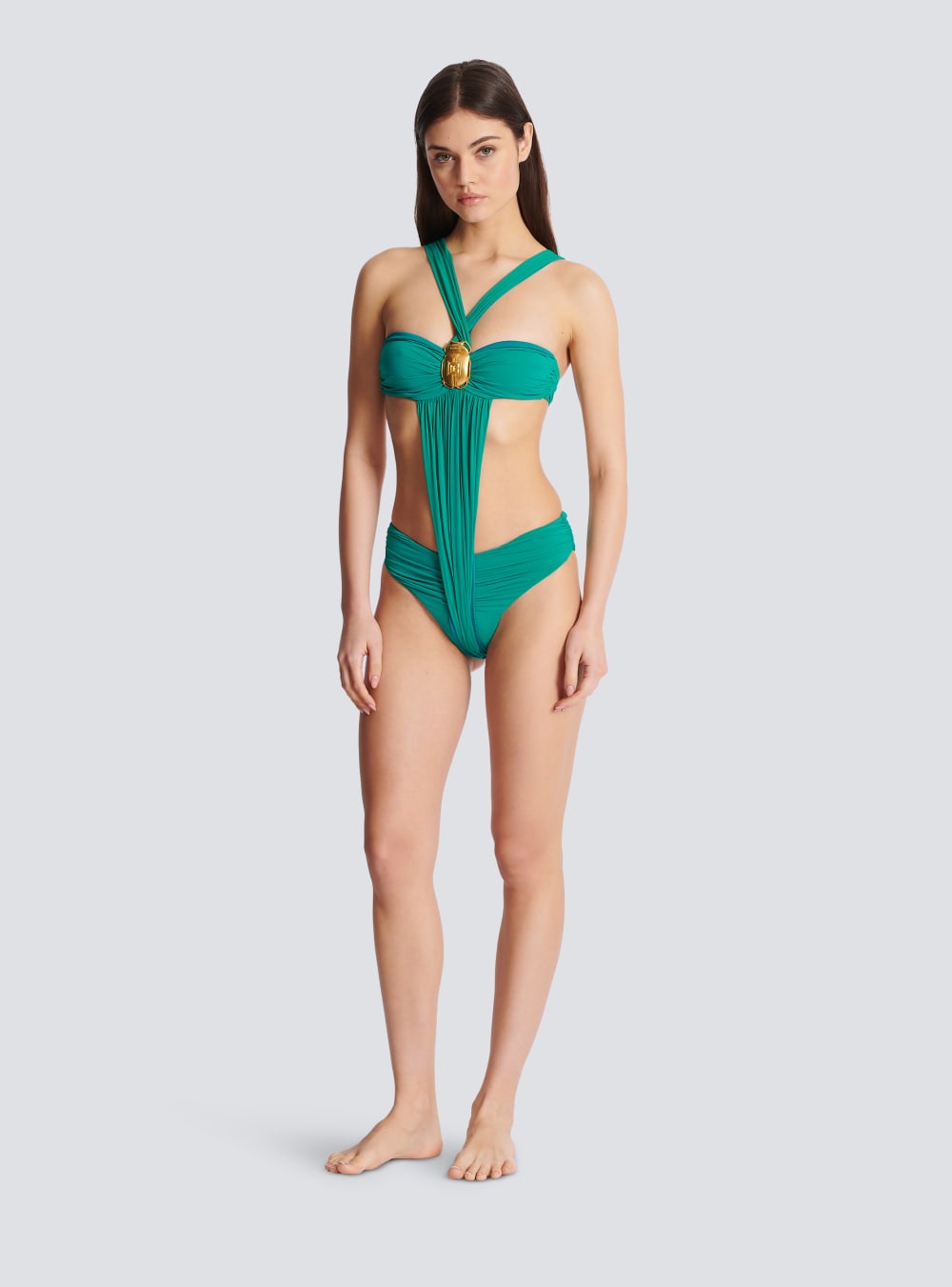 Women's Balmain Draped Swimsuits Blue | USA pRD1rlhG