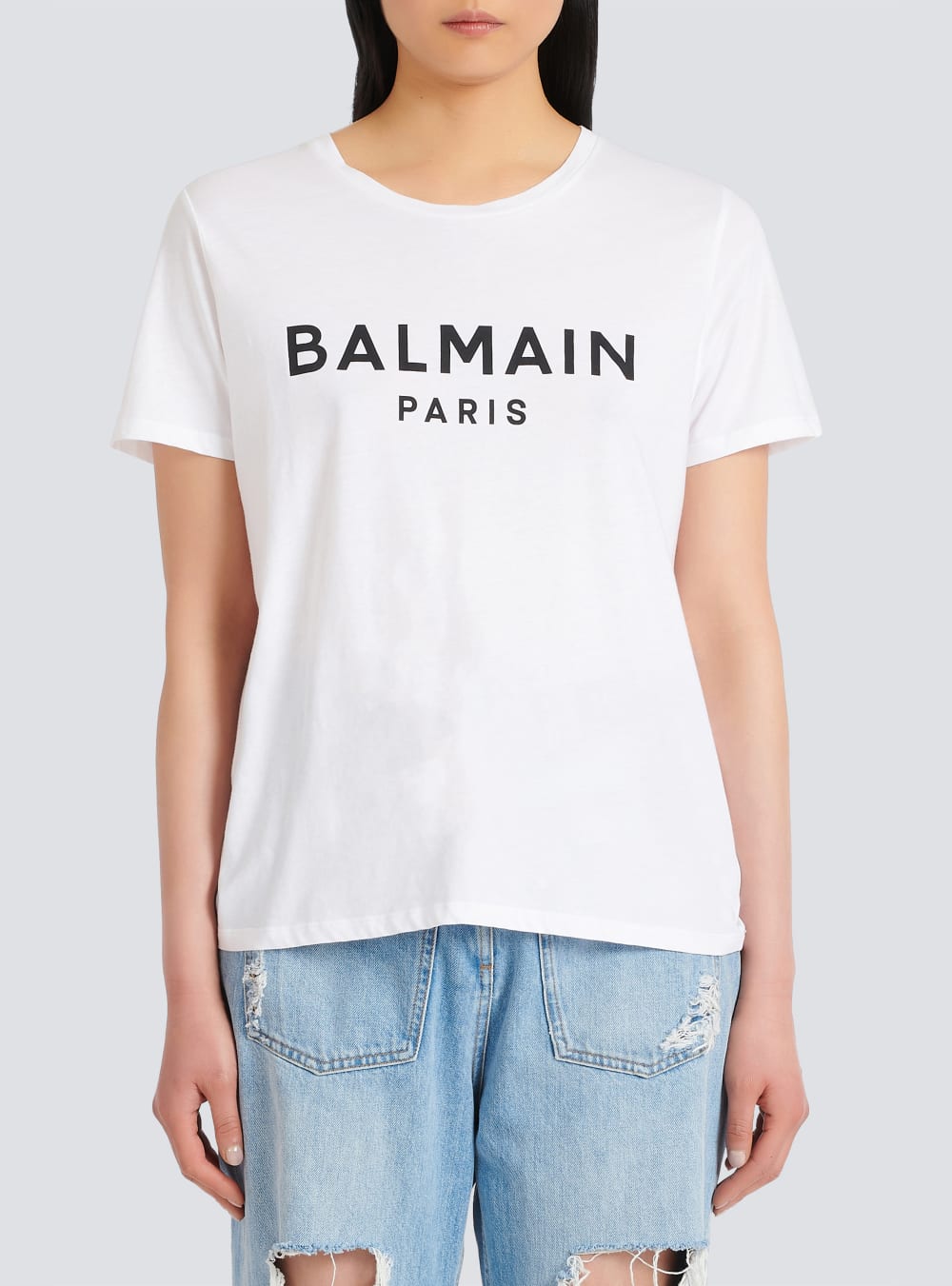 Women's Balmain Eco-designed Cotton With Flocked Logo T Shirts White | USA 18ii6kHZ