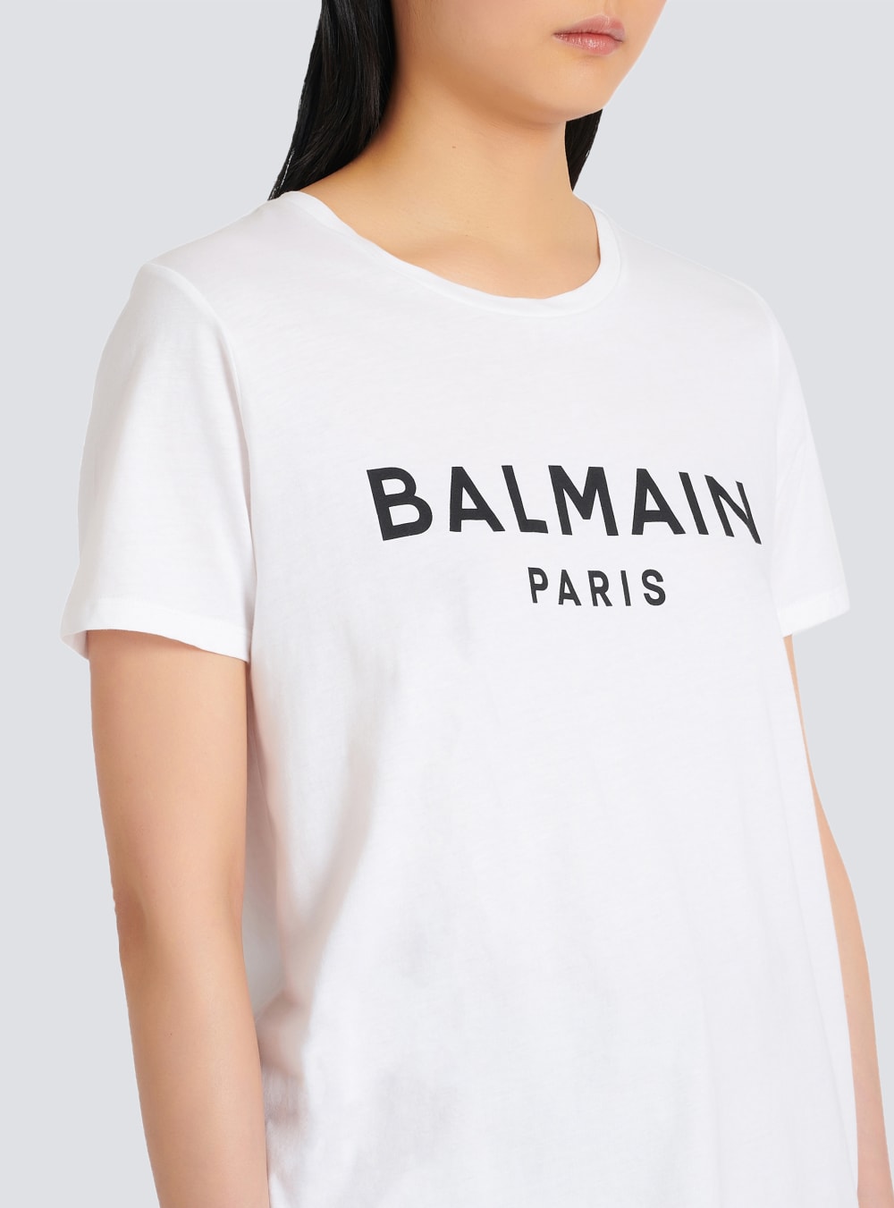 Women's Balmain Eco-designed Cotton With Flocked Logo T Shirts White | USA 18ii6kHZ