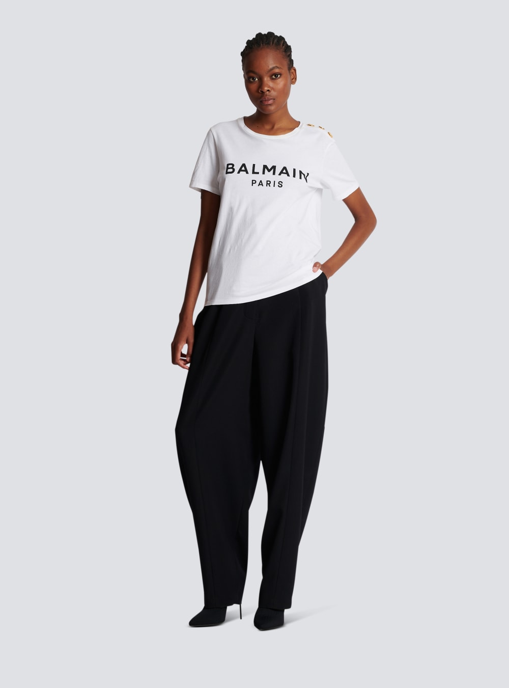 Women's Balmain Eco-designed Cotton With Logo Print T Shirts White | USA 1CxzWPtI