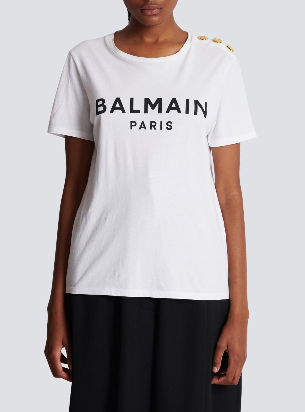 Women's Balmain Eco-designed Cotton With Logo Print T Shirts White | USA 1CxzWPtI