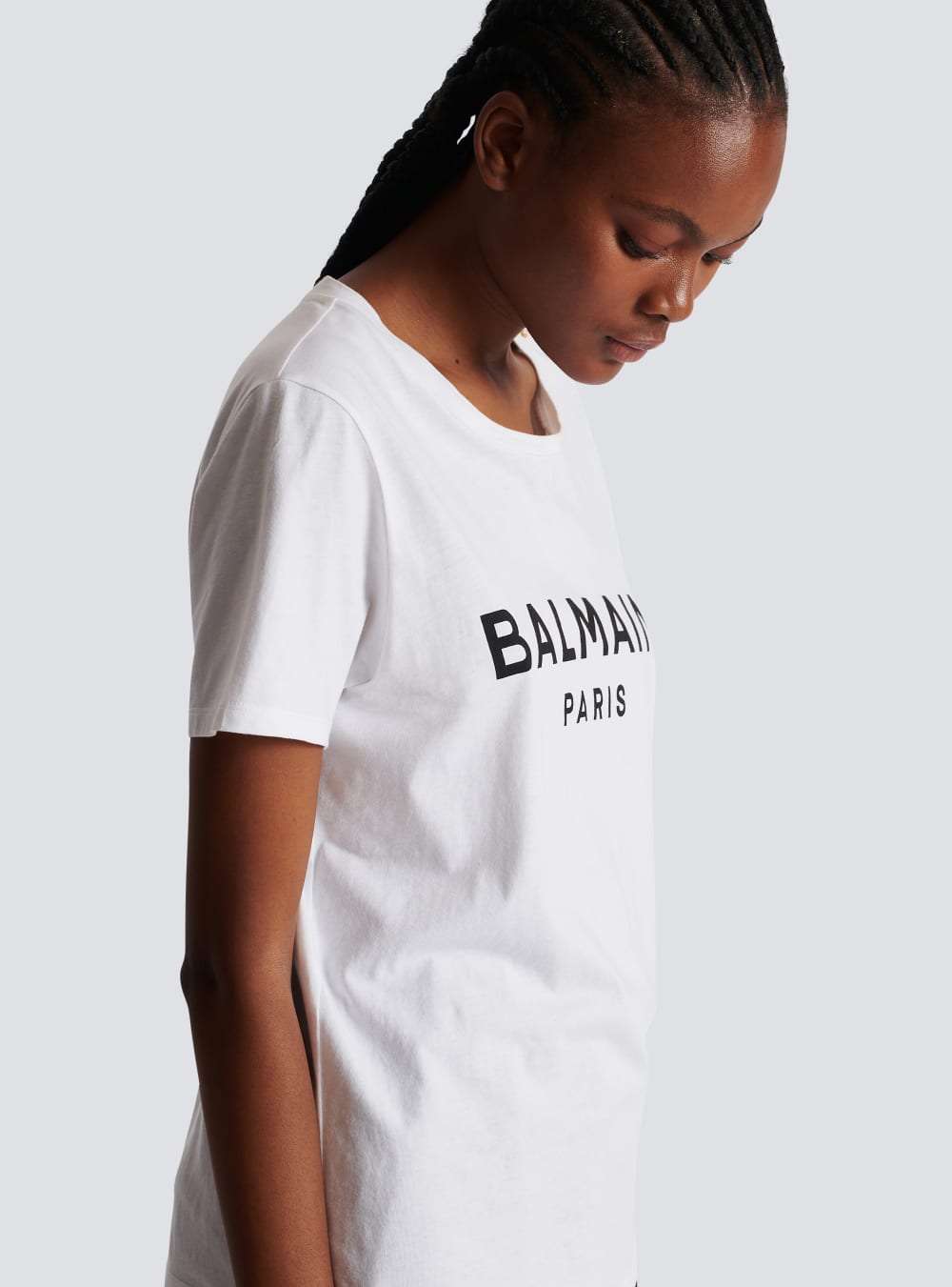 Women's Balmain Eco-designed Cotton With Logo Print T Shirts White | USA 1CxzWPtI