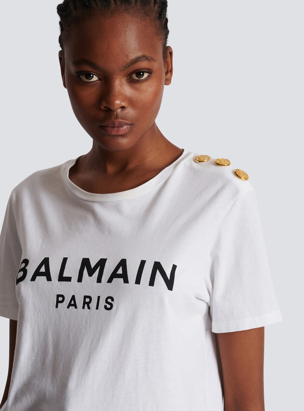 Women's Balmain Eco-designed Cotton With Logo Print T Shirts White | USA 1CxzWPtI