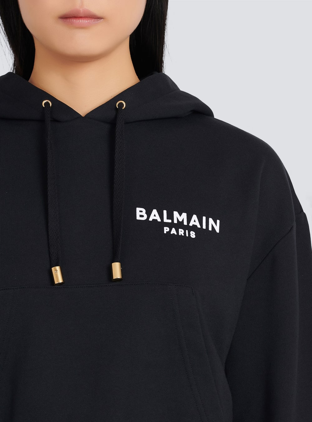 Women's Balmain Eco-designed Cotton With Flocked Logo Sweatshirts Black | USA 3rtgHs8s