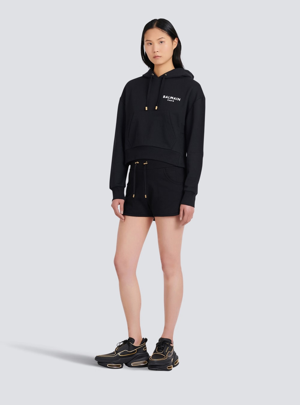 Women's Balmain Eco-designed Cotton With Flocked Logo Sweatshirts Black | USA 3rtgHs8s