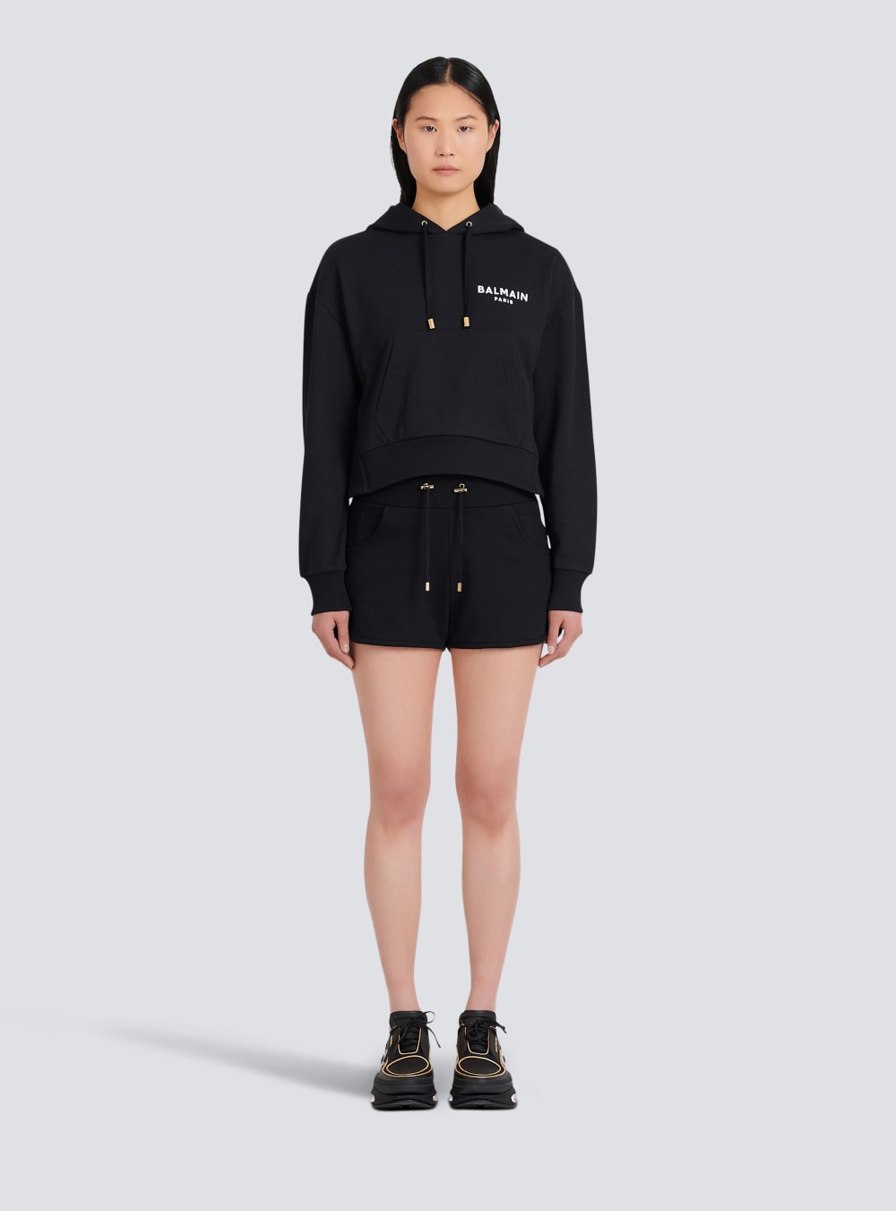 Women's Balmain Eco-designed Cotton With Flocked Logo Sweatshirts Black | USA 3rtgHs8s