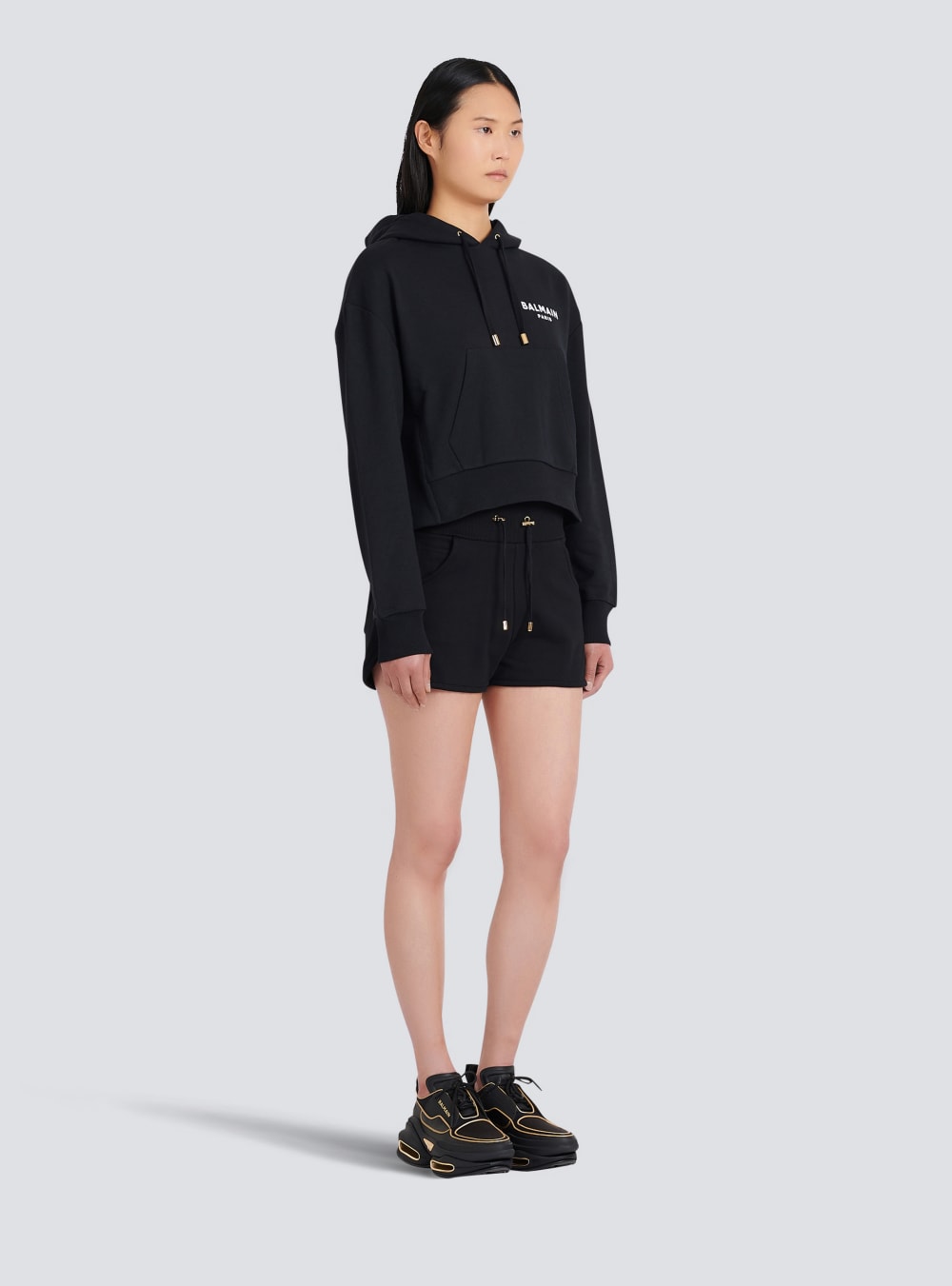 Women's Balmain Eco-designed Cotton With Flocked Logo Sweatshirts Black | USA 3rtgHs8s