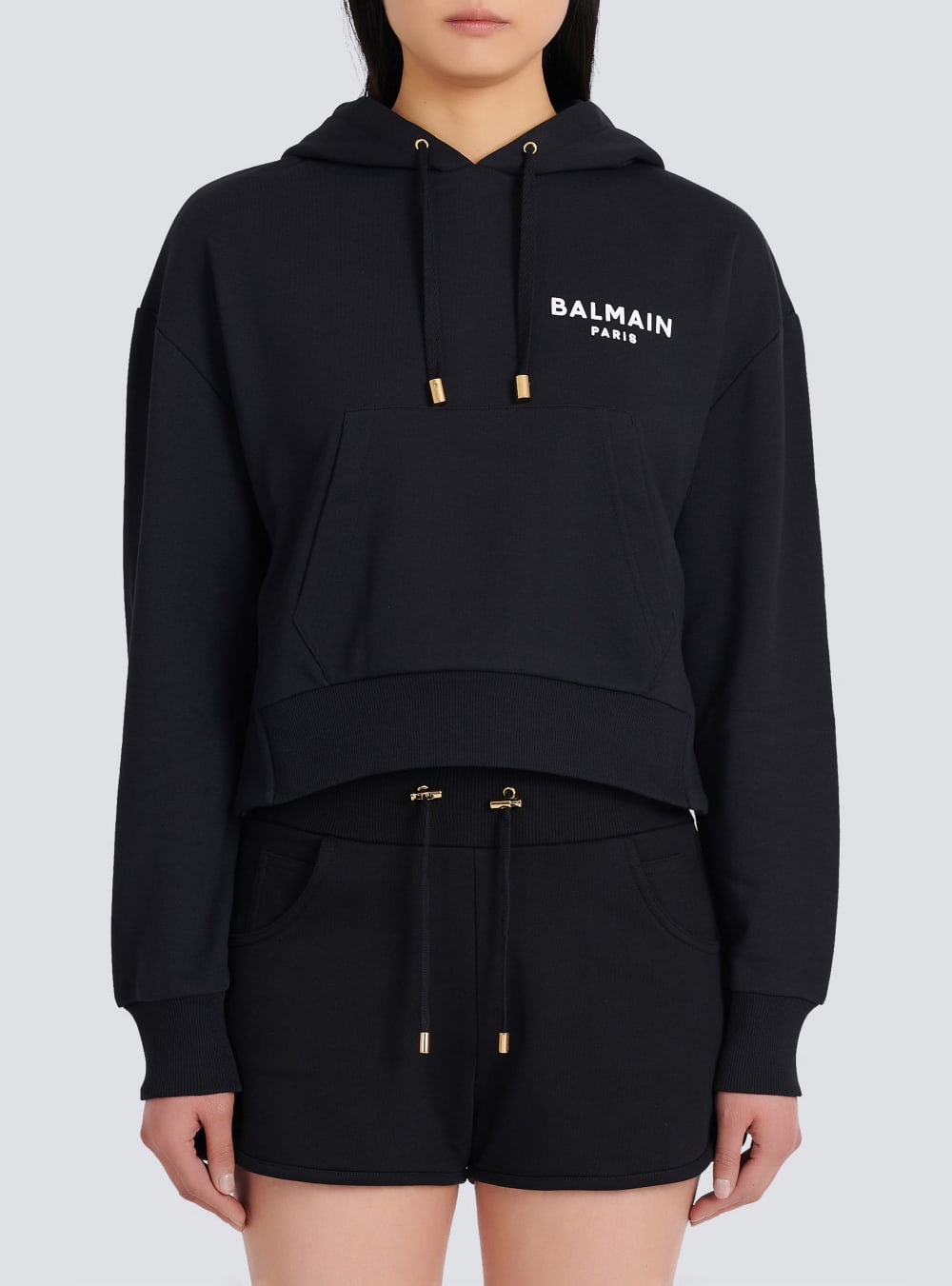 Women's Balmain Eco-designed Cotton With Flocked Logo Sweatshirts Black | USA 3rtgHs8s