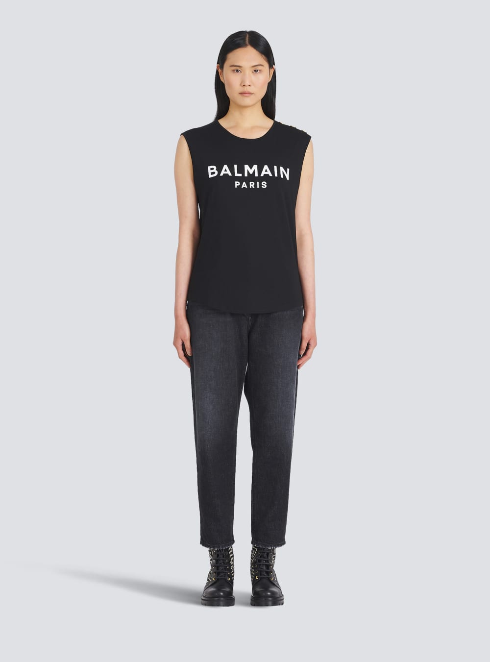 Women's Balmain Eco-designed Cotton With Logo Print T Shirts Black | USA IBYAxyci