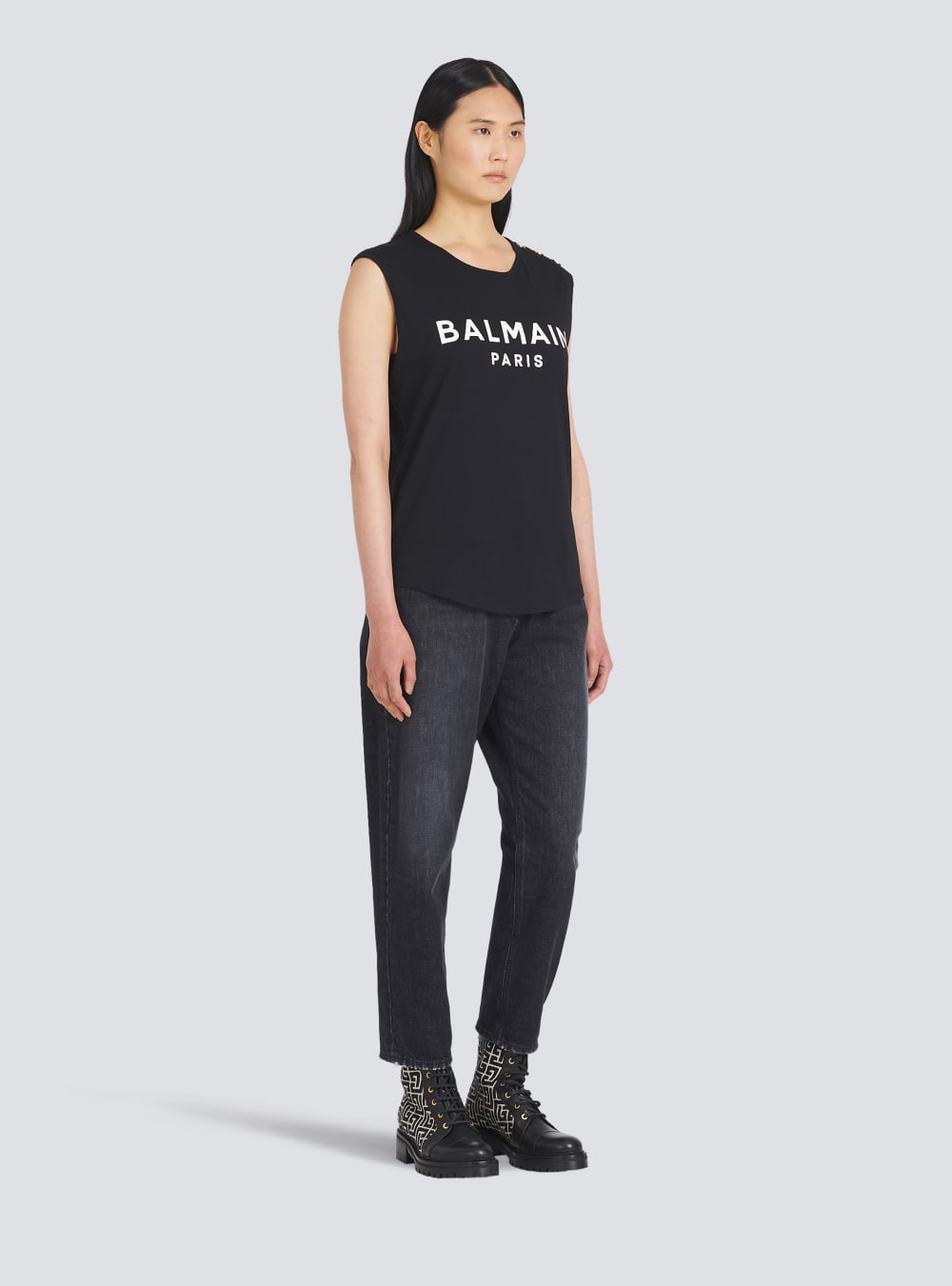 Women's Balmain Eco-designed Cotton With Logo Print T Shirts Black | USA IBYAxyci